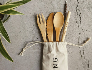Bamboo Cutlery Set & Straws With Optional Carry Case