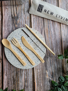 Bamboo Cutlery Set & Straws With Optional Carry Case